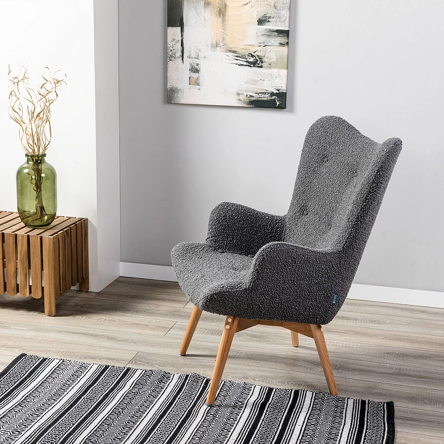 Кресло Хайбэк темно-серый/нат.бук - фото 12