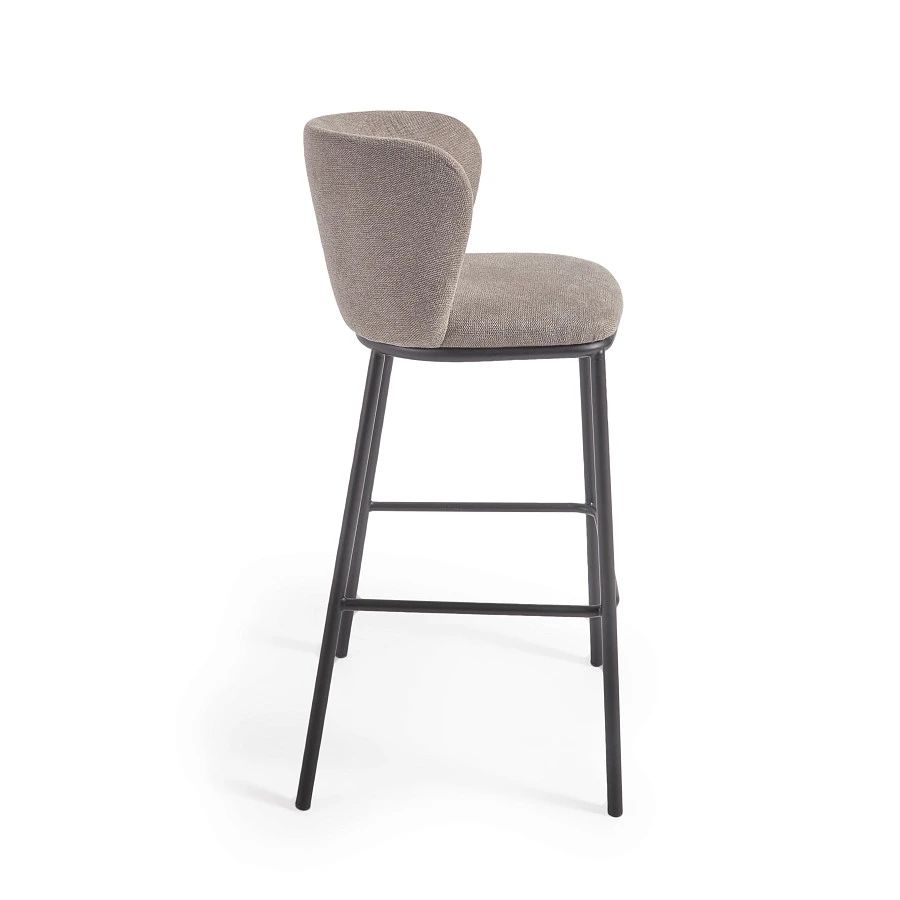 Ciselia Барный стул из светло-коричневой синели и черной стали, 75 см - фото 5