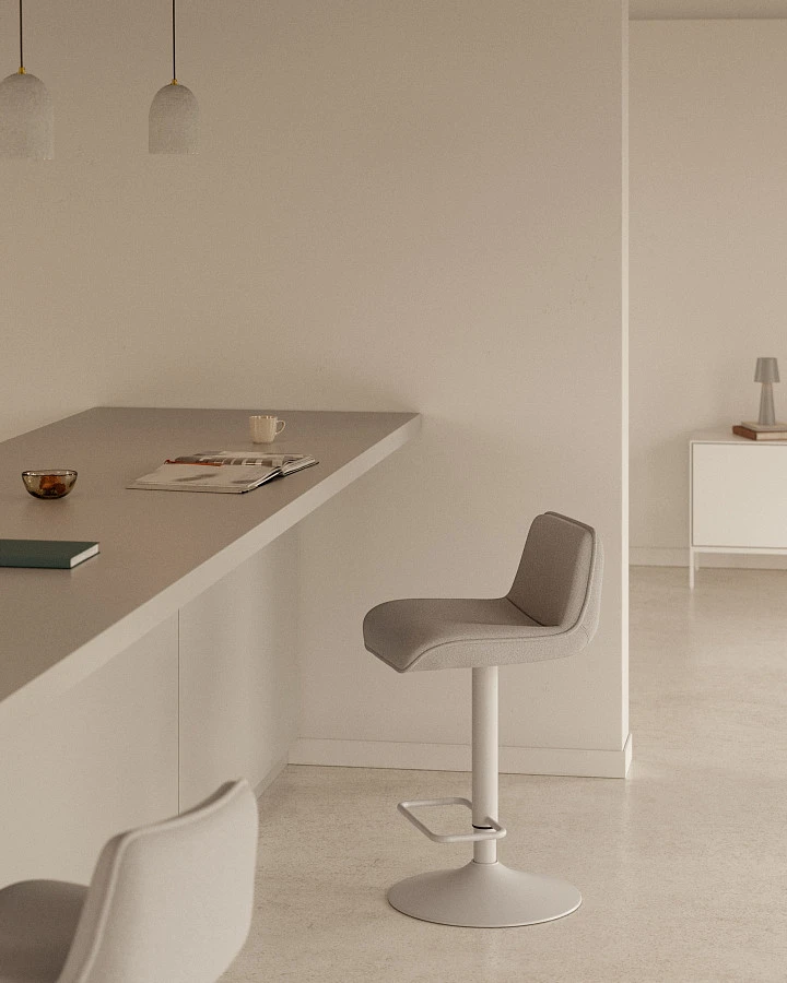 Барный стул Zenda из бежевой синели и матовой белой стали 81-102 см - фото 2