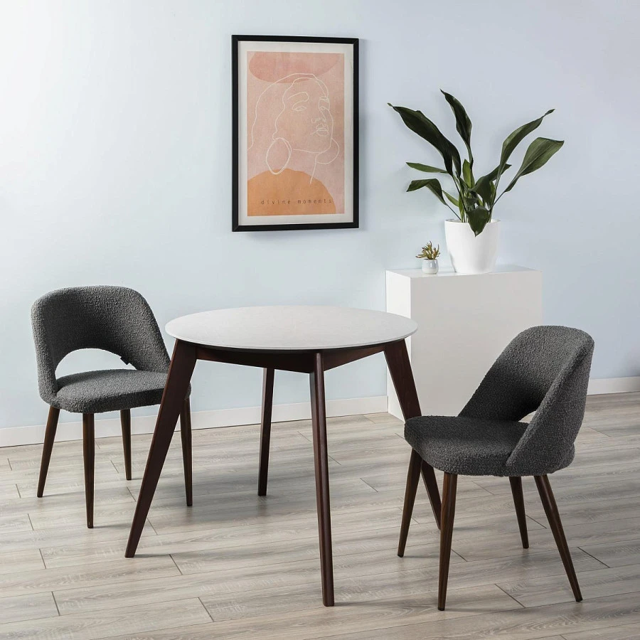 Стол Лунд круглый д.860 мрамор Бьянко/темн.орех - фото 6