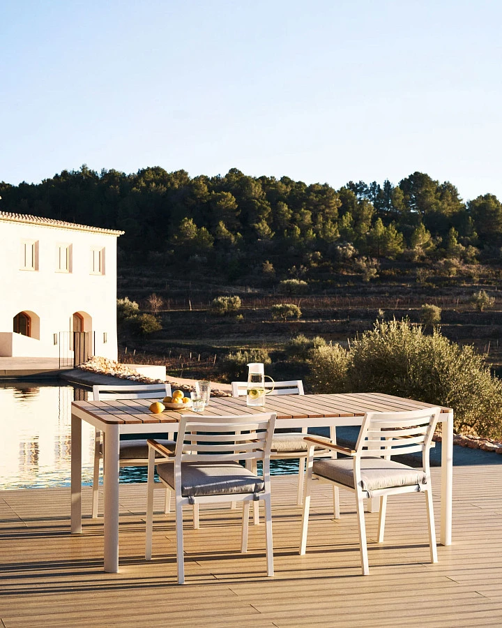 Bona Уличный стул из алюминия в белой отделке и массива тикового дерева - фото 2