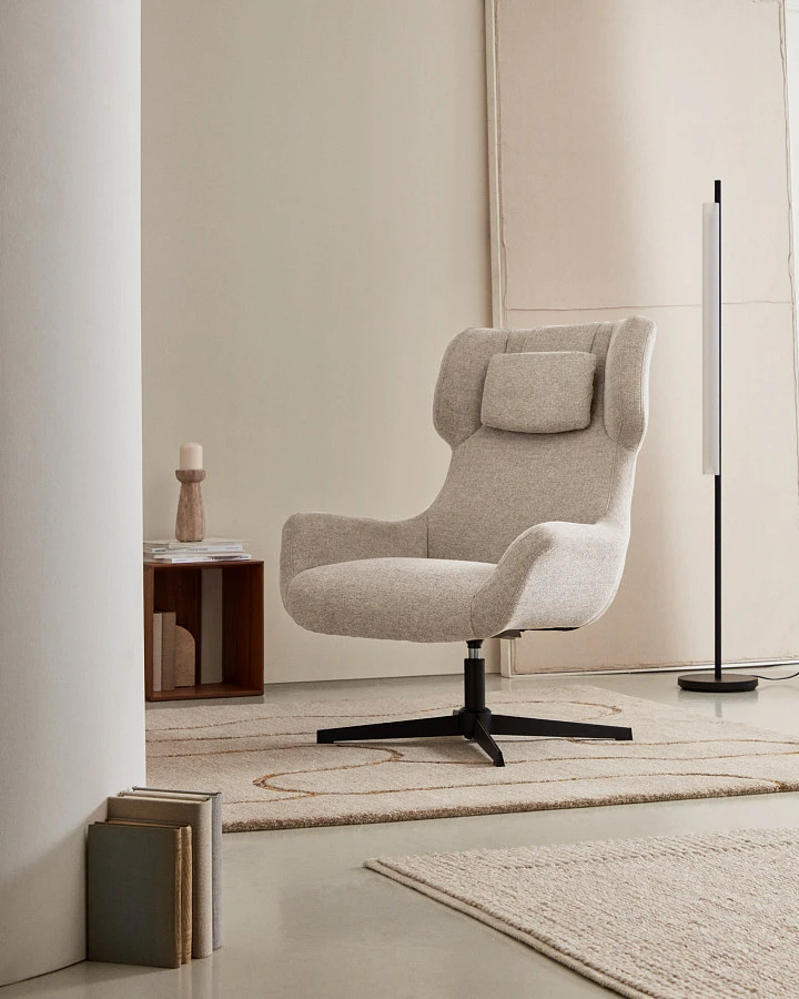 Zalina Вращающееся кресло с подлокотниками из бежевой синели - фото 2