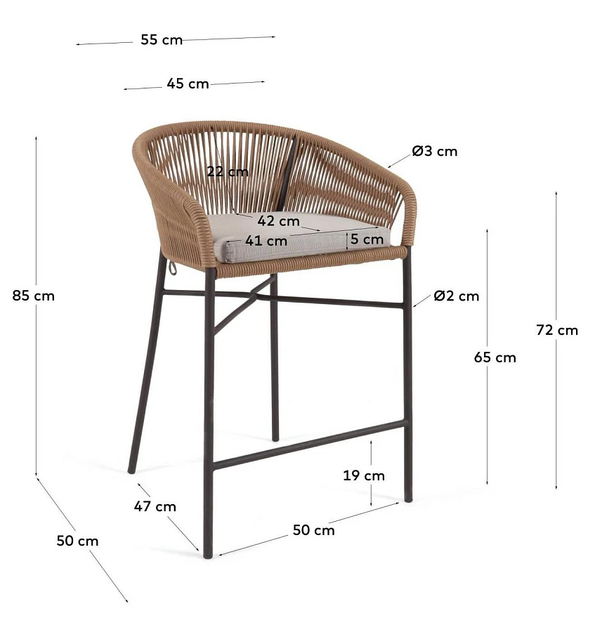 Полубарный веревочный стул Yanet бежевый 65 см - фото 4