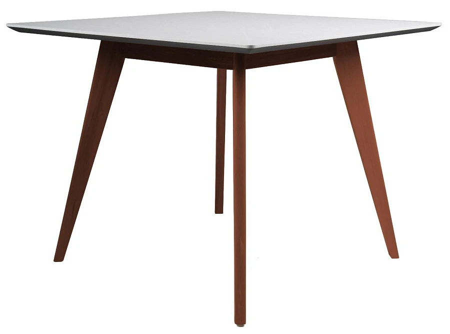 Стол Лунд 860*860 мрамор Бьянко Темный орех - фото 2