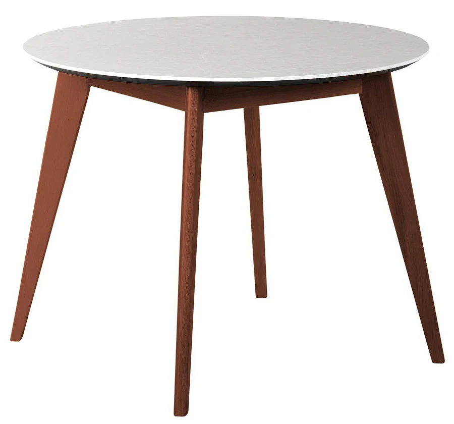 Стол Лунд круглый д.860 мрамор Бьянко/темн.орех
