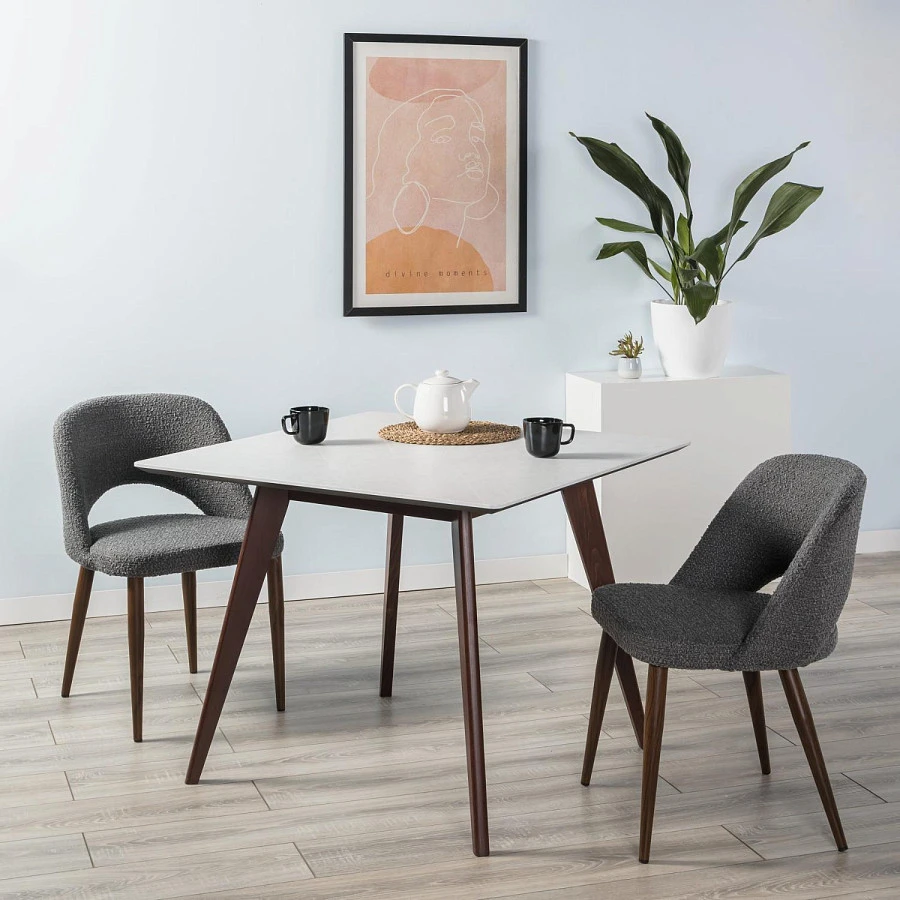 Стол Лунд 860*860 мрамор Бьянко Темный орех - фото 6