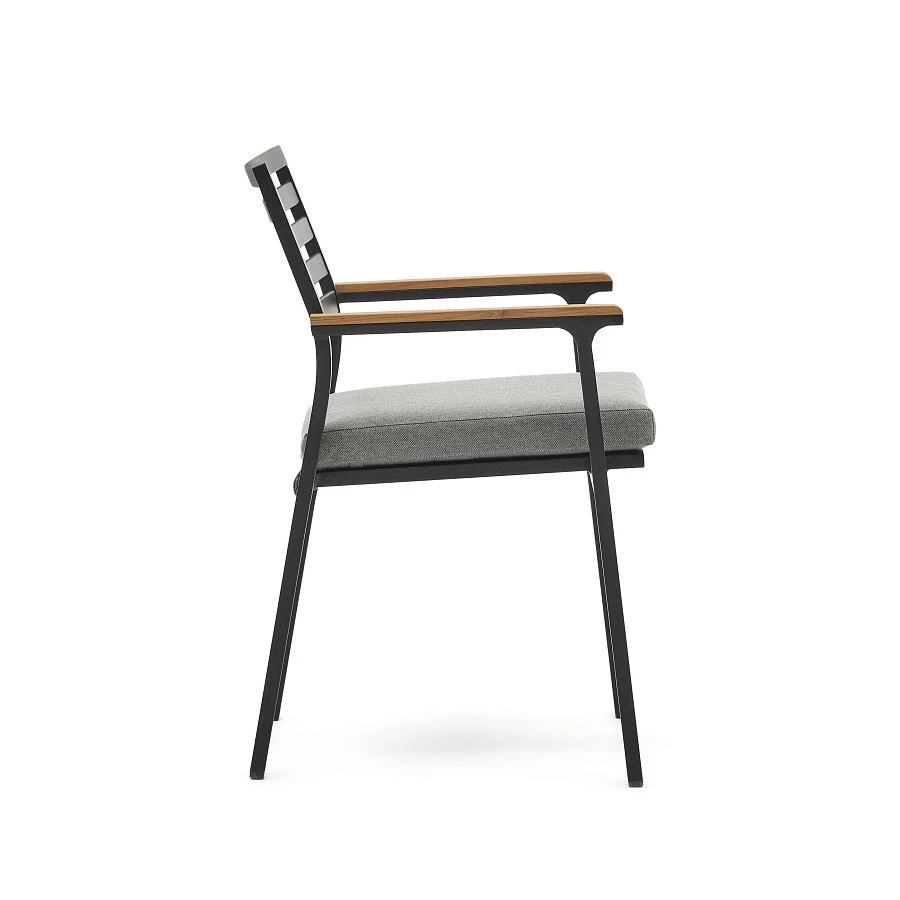 Bona Уличный стул из алюминия в черной отделке и массива тикового дерева - фото 5
