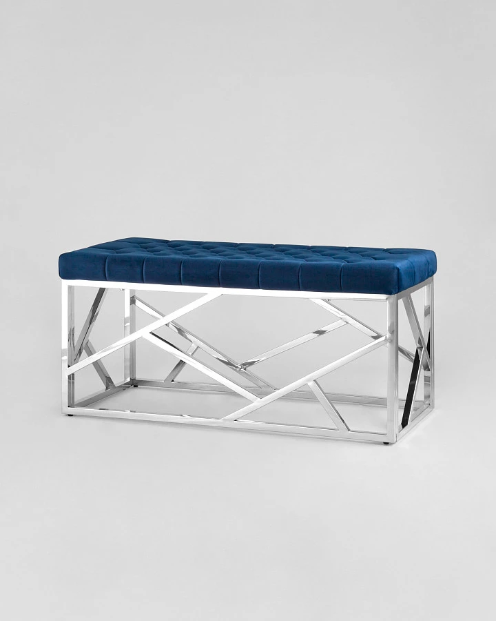 Банкетка-скамейка АРТ ДЕКО велюр синий/серебро - фото 2