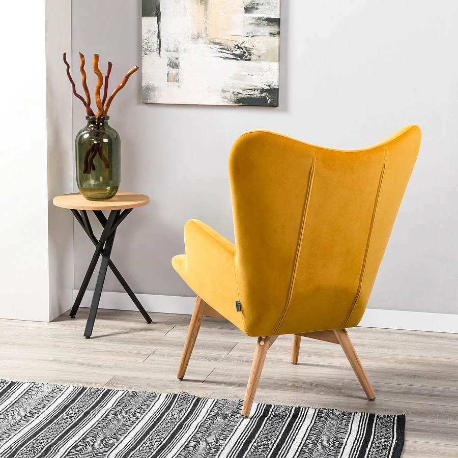 Кресло Хайбэк желтый/нат.бук - фото 15