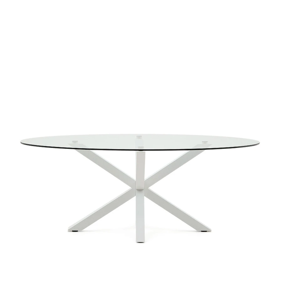Овальный стол ARYA Argo из стекла, стальных ножек и белой отделкой 200x100
