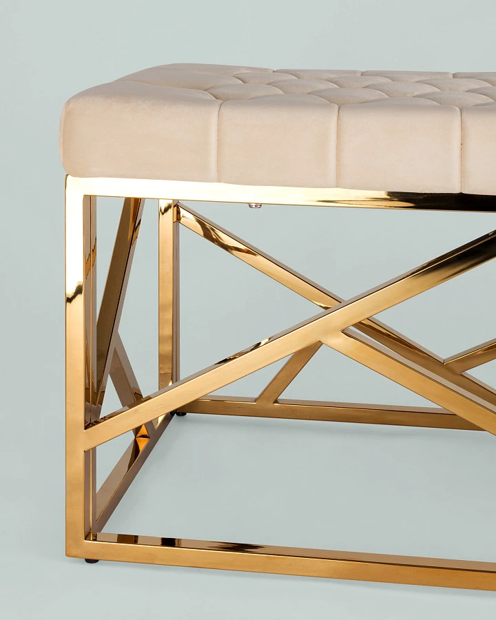 Банкетка-скамейка АРТ ДЕКО велюр бежевый/золото - фото 4