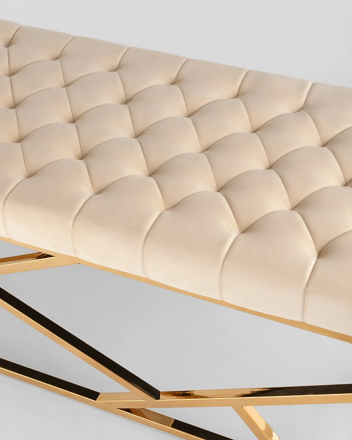 Банкетка-скамейка АРТ ДЕКО велюр бежевый/золото - фото 6