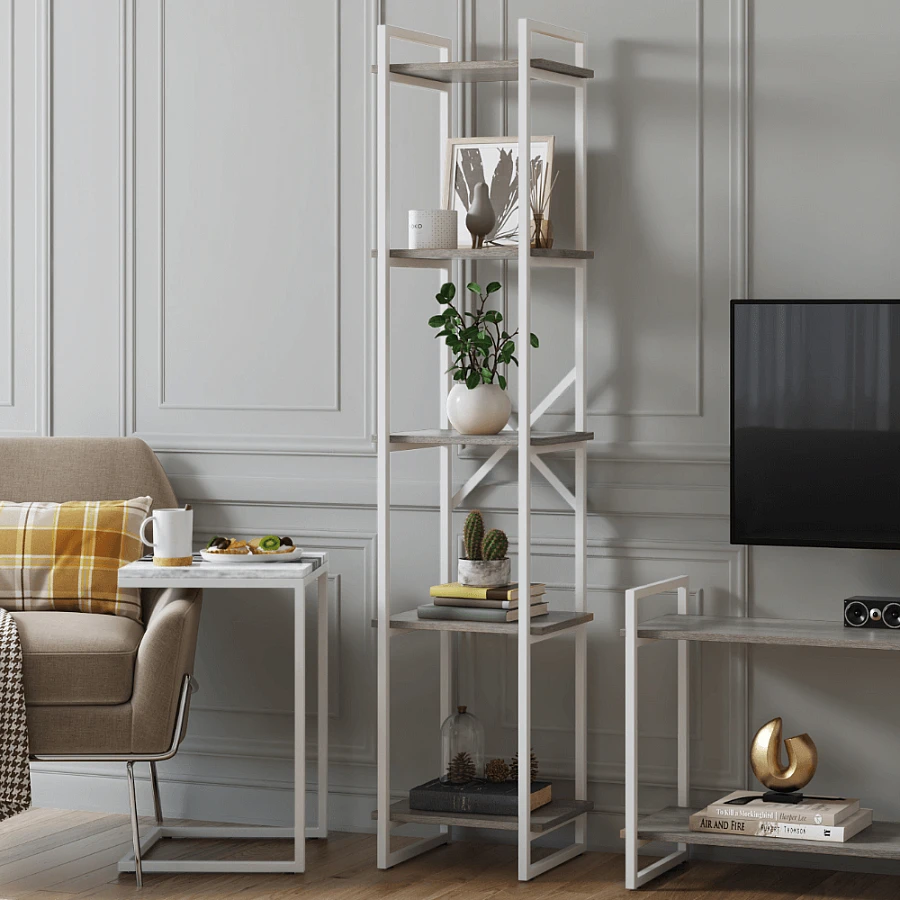 Стеллаж Мальборк 40 Смоук с белым основан. лофт - фото 5