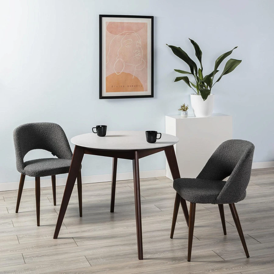 Стол Лунд круглый д.860 мрамор Бьянко/темн.орех - фото 5