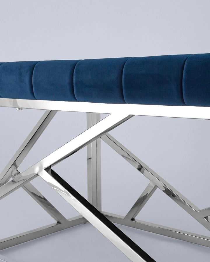 Банкетка-скамейка АРТ ДЕКО велюр синий/серебро - фото 4