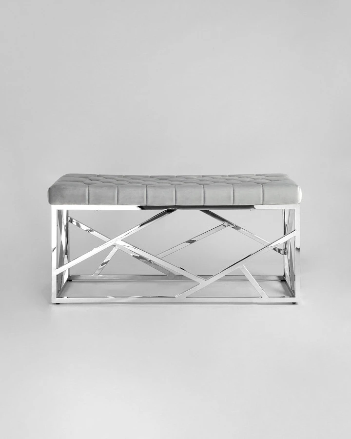 Банкетка-скамейка АРТ ДЕКО велюр серый/серебро - фото 3