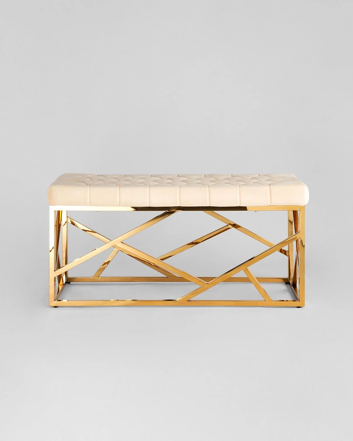 Банкетка-скамейка АРТ ДЕКО велюр бежевый/золото - фото 3