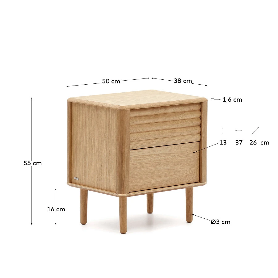 Lenon Тумбочка с 2 ящиками из шпона дуба 50 x 55 см - фото 7