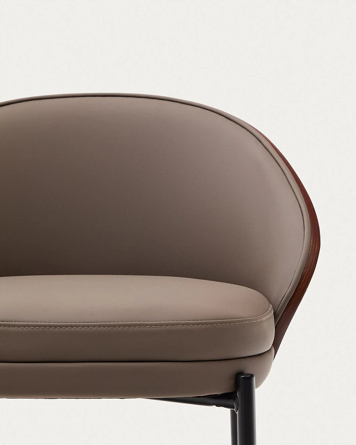 Стул барный Eamy из коричневой экокожи, ясеневого шпона с отделкой под орех и черного металла - фото 6