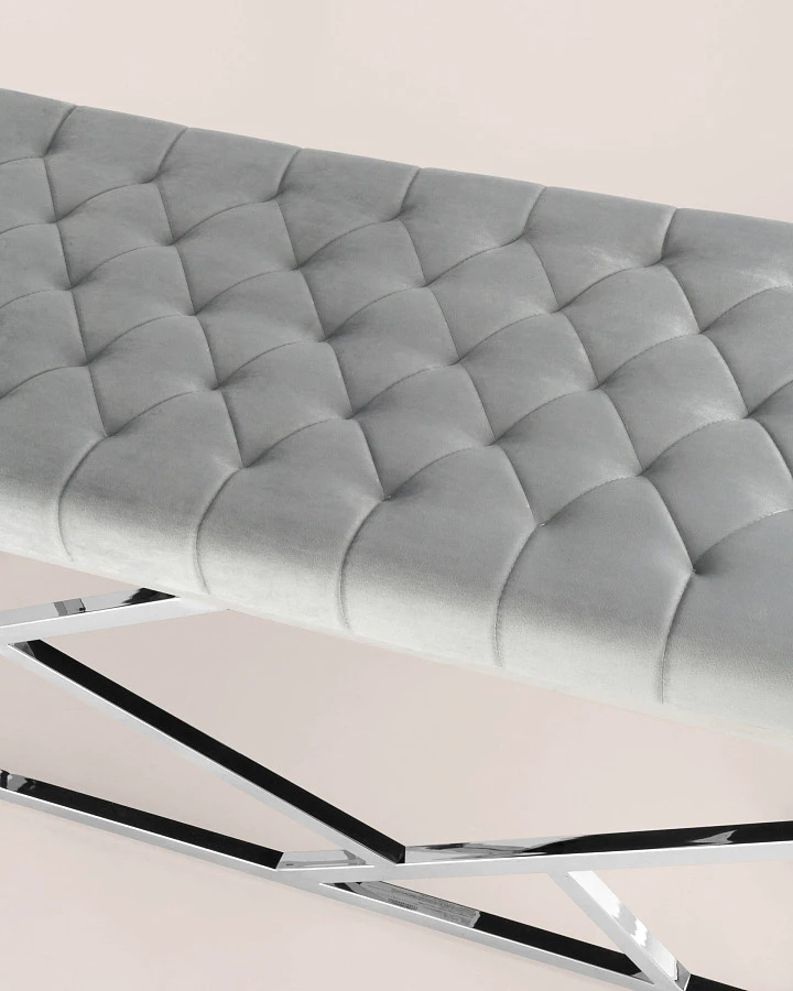 Банкетка-скамейка АРТ ДЕКО велюр серый/серебро - фото 4