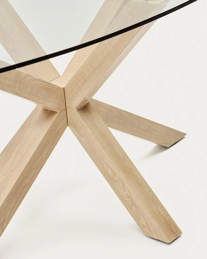 Овальный стол ARYA Argo из прозрачного стекла и стали с эффектом дерева 200x100 - фото 7