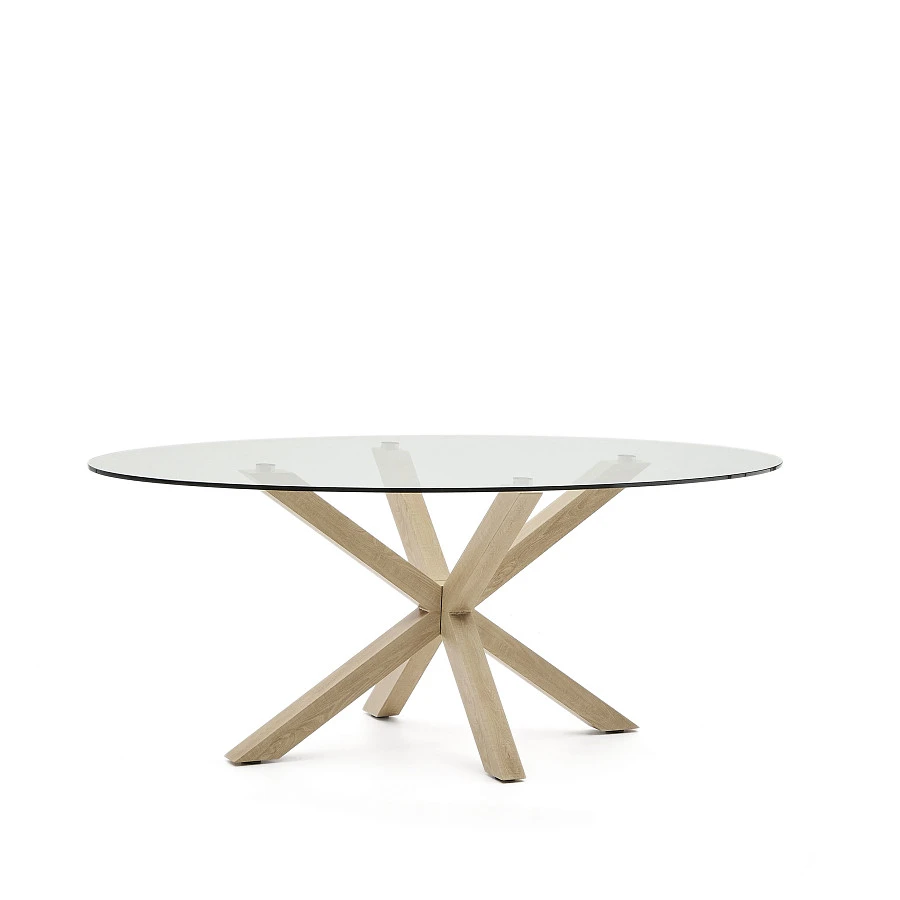 Овальный стол ARYA Argo из прозрачного стекла и стали с эффектом дерева 200x100 - фото 5