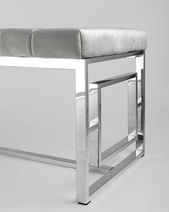 Банкетка-скамейка БРУКЛИН, велюр, серая/серебро - фото 5