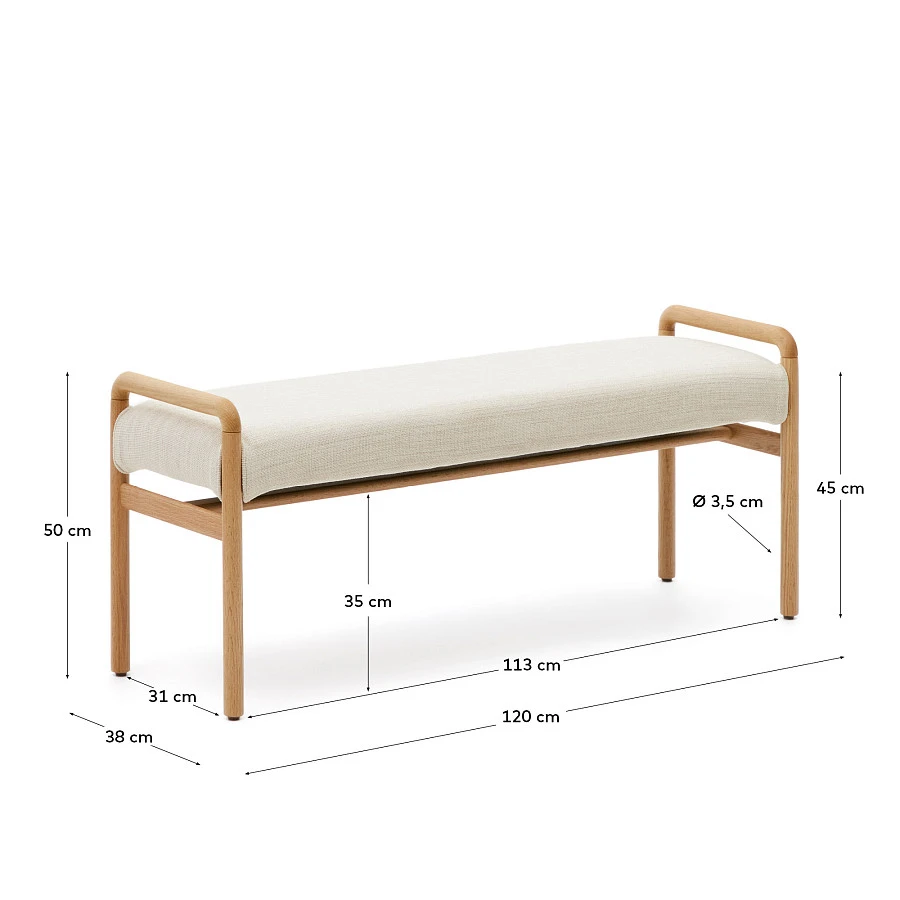 Скамейка Macaret со съемным чехлом из массива дуба с натуральной отделкой 120 см - фото 6