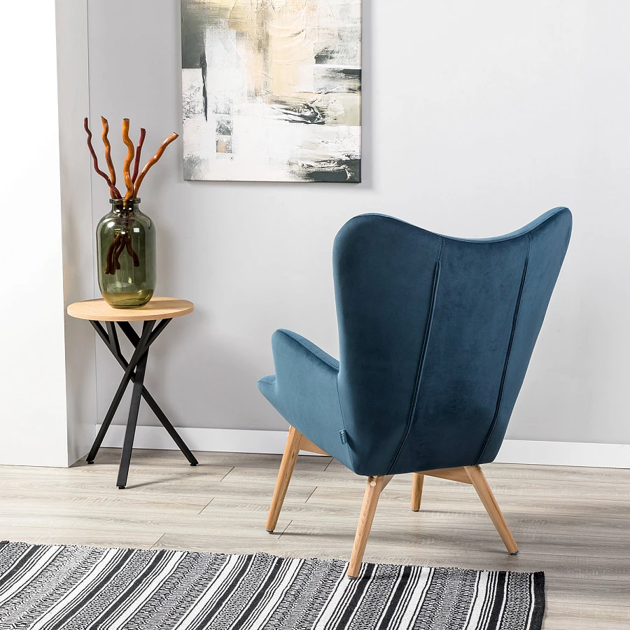 Кресло Хайбэк синий/нат.бук - фото 14