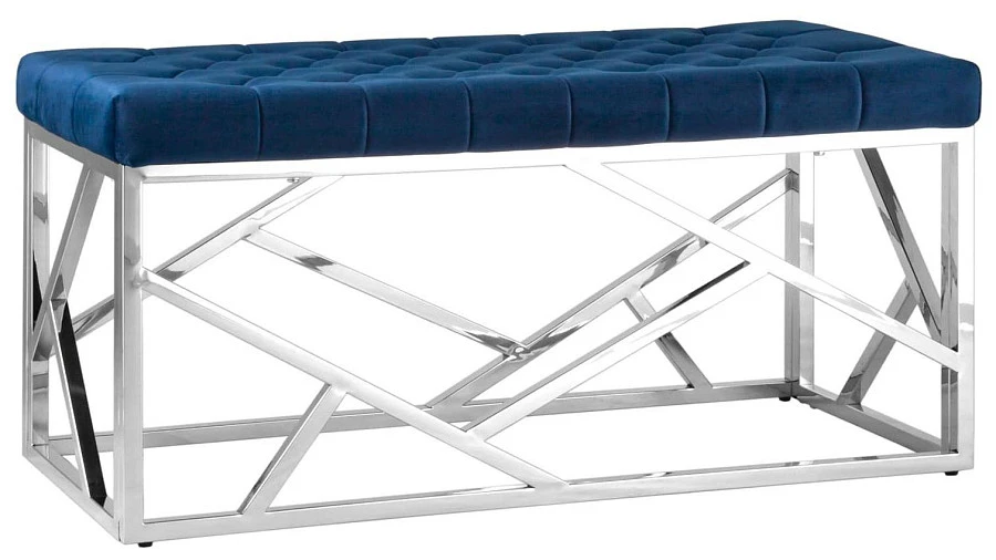 Банкетка-скамейка АРТ ДЕКО велюр синий/серебро