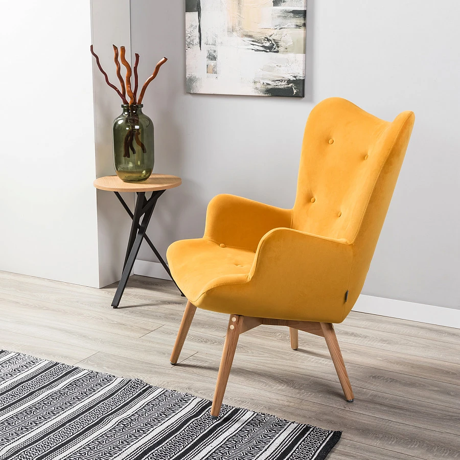 Кресло Хайбэк желтый/нат.бук - фото 14