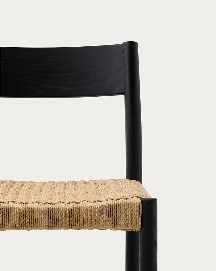 Analy Полубарный стул из массива дуба с черной отделкой и сиденьем из веревки 65 см - фото 7
