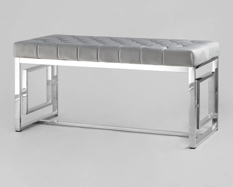 Банкетка-скамейка БРУКЛИН, велюр, серая/серебро - фото 2