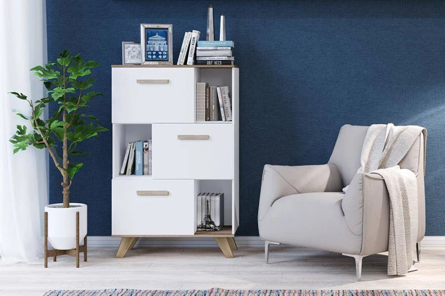 Шкаф низкий Вега Скандинавия Белый/Дуб каньон 3 - фото 4