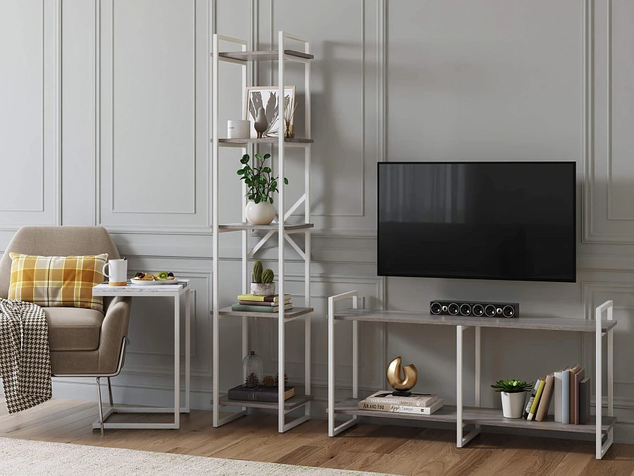 Стеллаж Мальборк 40 Смоук с белым основан. лофт - фото 6