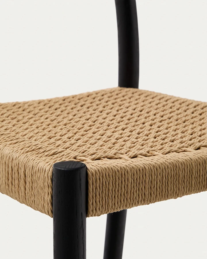 Analy Полубарный стул из массива дуба с черной отделкой и сиденьем из веревки 65 см - фото 8