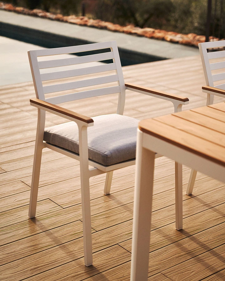 Bona Уличный стул из алюминия в белой отделке и массива тикового дерева - фото 3