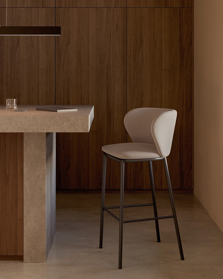 Ciselia Барный стул из бежевой синели и черной стали 75 см - фото 2