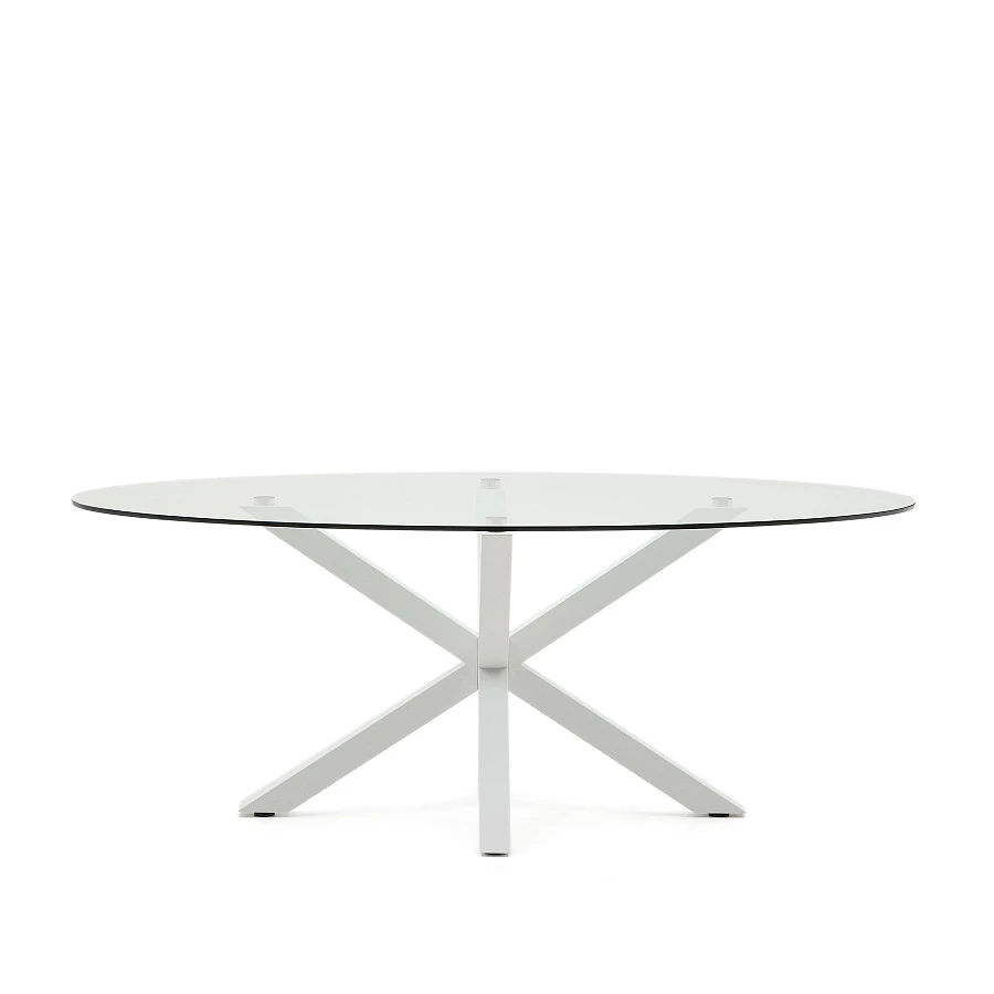 Овальный стол ARYA Argo из стекла, стальных ножек и белой отделкой 200x100 - фото 3