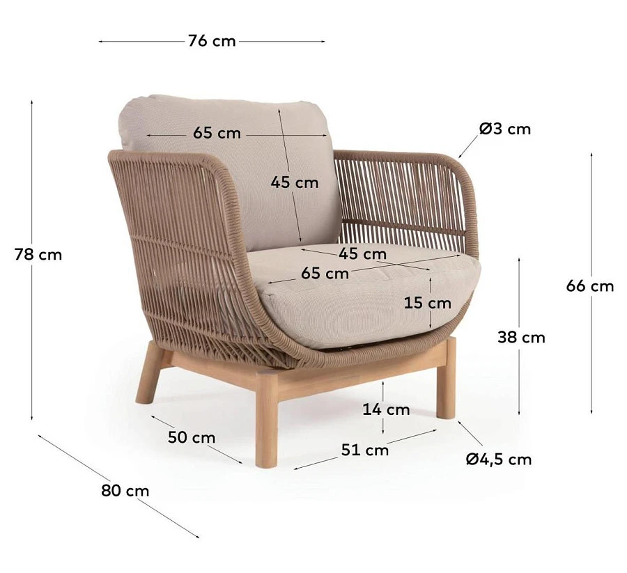 Кресло Catalina из бежевой веревки/массив акации - фото 16