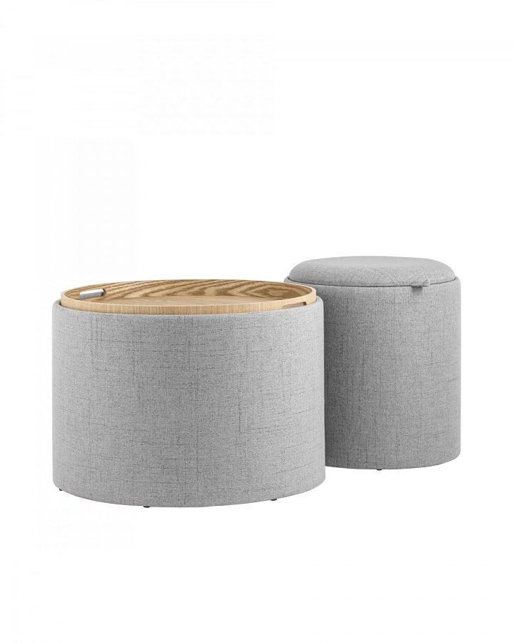Пуф-столик с ящиком Хюгге L рогожка серый - фото 6