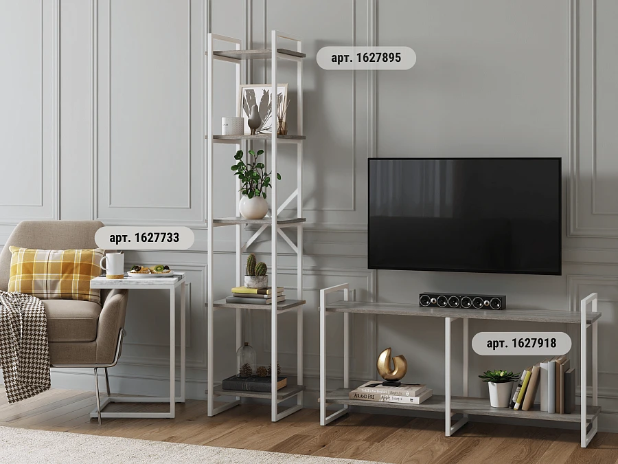 ТВ-тумба Мальборк 2 Смоук белое основание лофт - фото 7