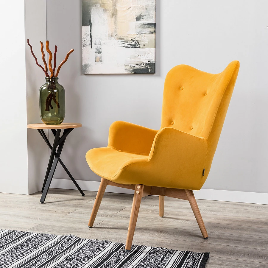 Кресло Хайбэк желтый/нат.бук - фото 13