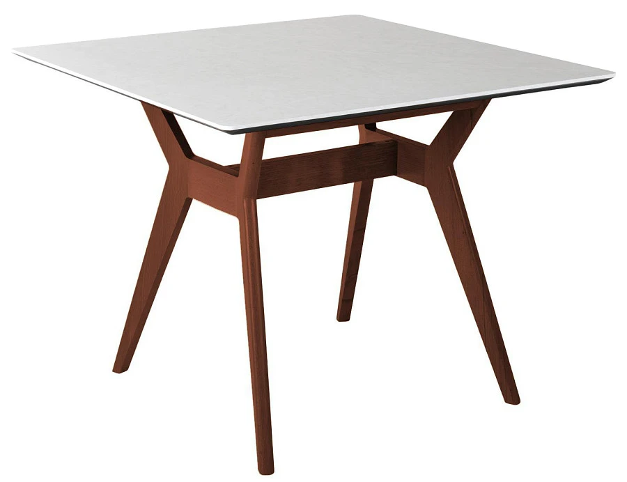 Стол Нарвик 860*860 мрамор Бианко /темный орех