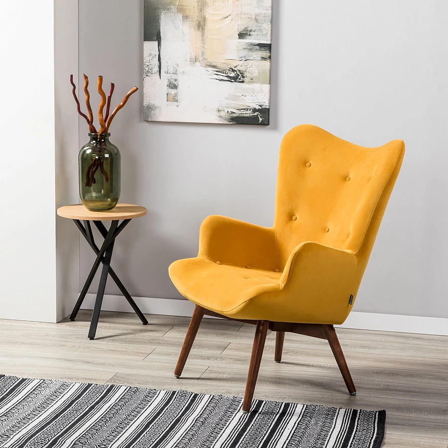 Кресло Хайбэк желтый/т.орех - фото 6