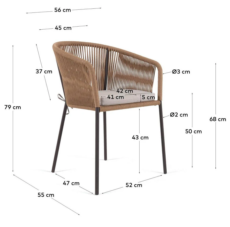 Веревочный стул Yanet бежевого цвета - фото 6