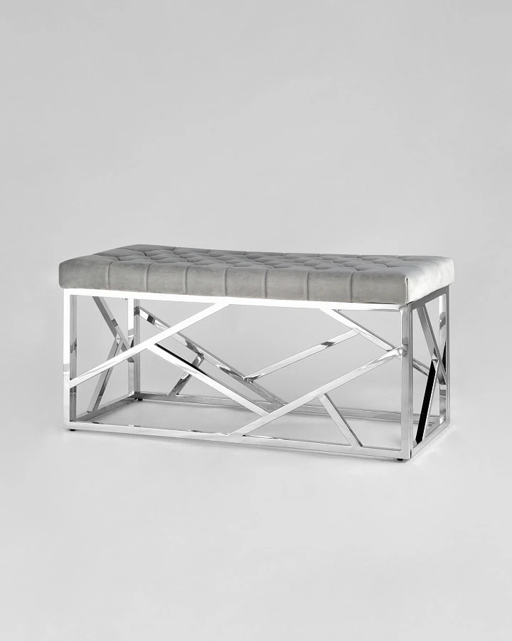 Банкетка-скамейка АРТ ДЕКО велюр серый/серебро - фото 2