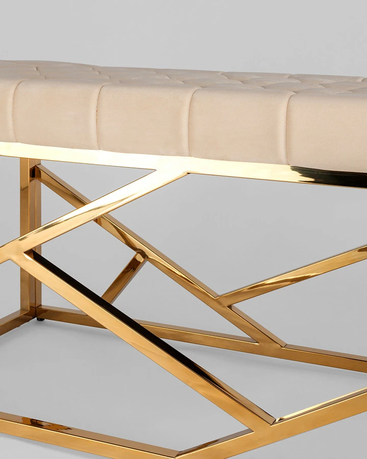 Банкетка-скамейка АРТ ДЕКО велюр бежевый/золото - фото 5