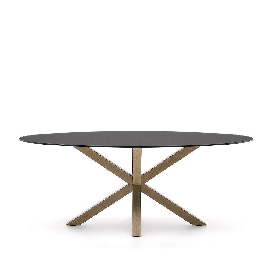 Овальный стол ARYA Argo из матового черного стекла и стали с эффектом дерева 200x100 - фото 3