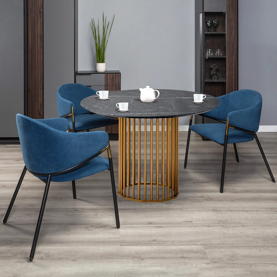 Стол обеденный Patrik д.110 мрамор Графит/золото - фото 5